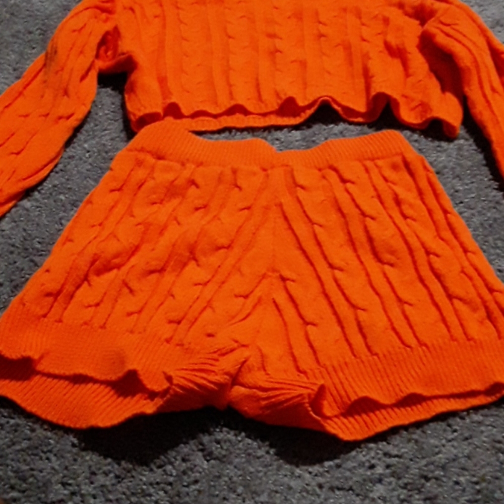 Women’s Orange Cable-Knit Two-Piece Lounge Set